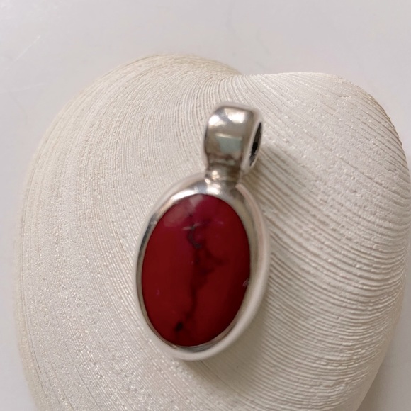 Red Coral Pendant Sterling Silver - Picture 3 of 6